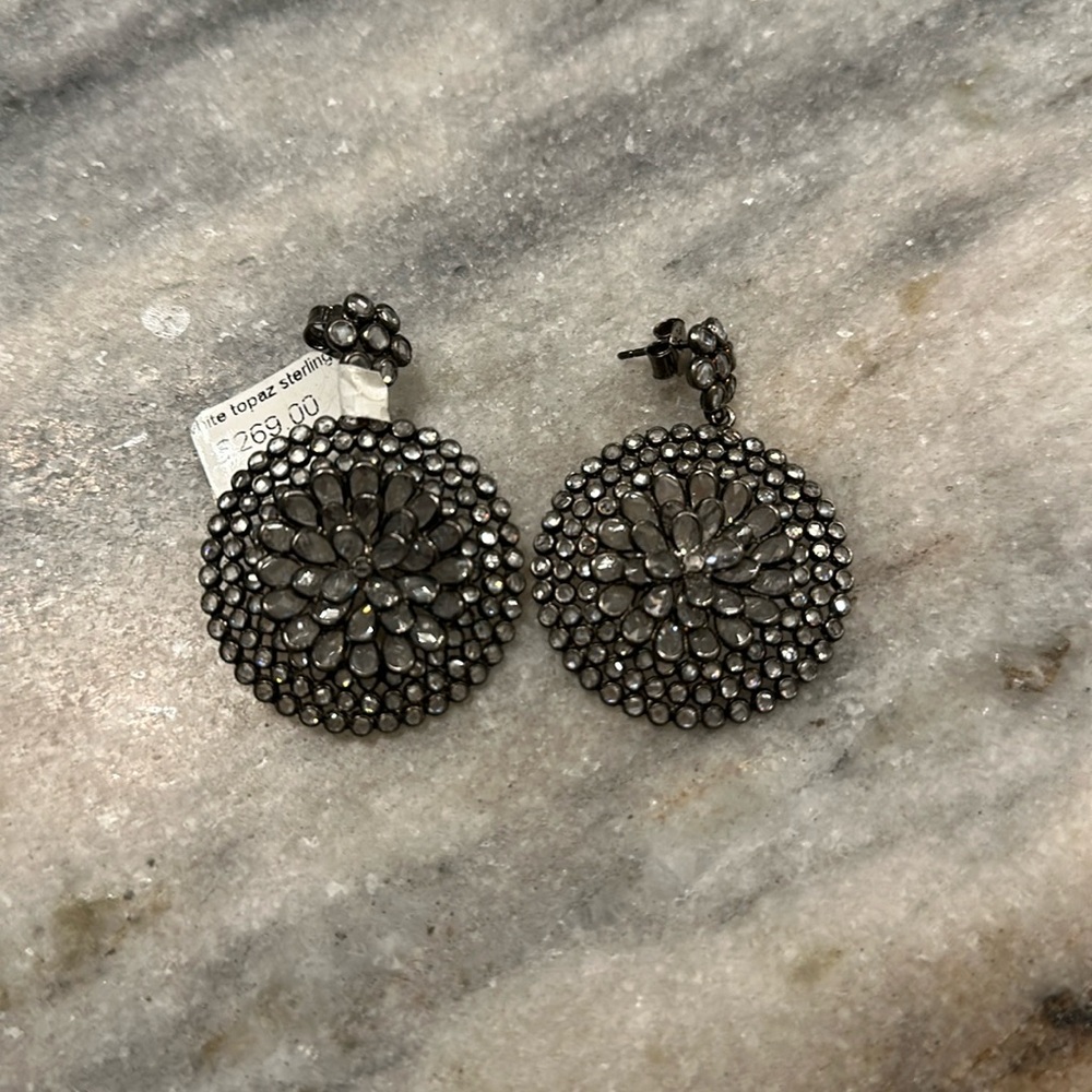 White topaz and sterling silver earrings, NWT